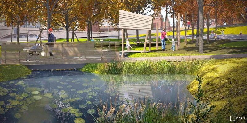Проектное решение создания прудов в парке "Зарядье"